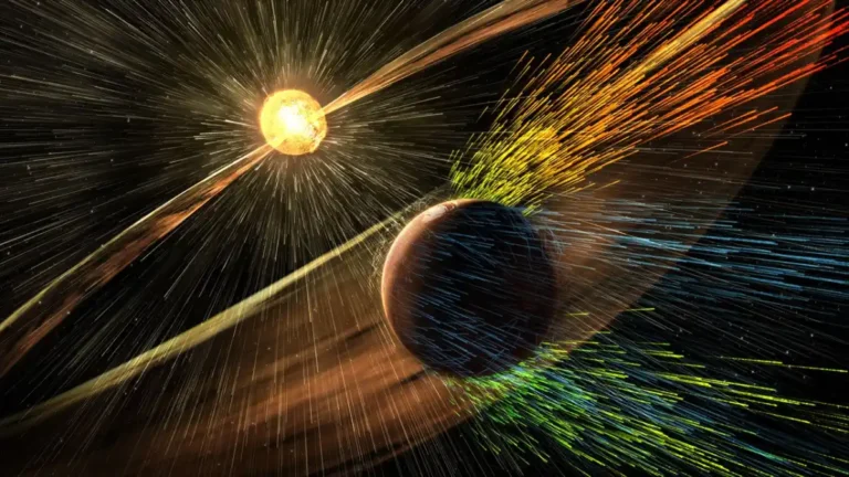 Illustration of auroral activity above Mars and its patchy crustal magnetic fields