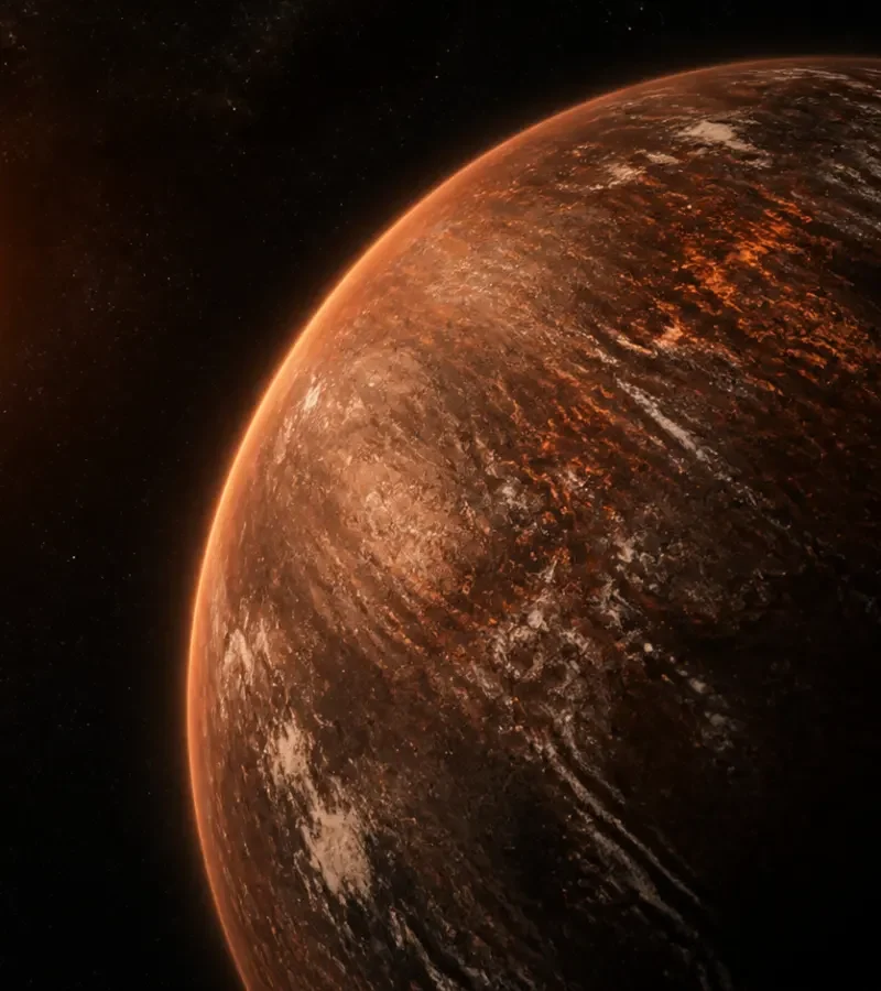 Conceptual illustration of the dense mega-Earth exoplanet GJ 523b orbiting a young star