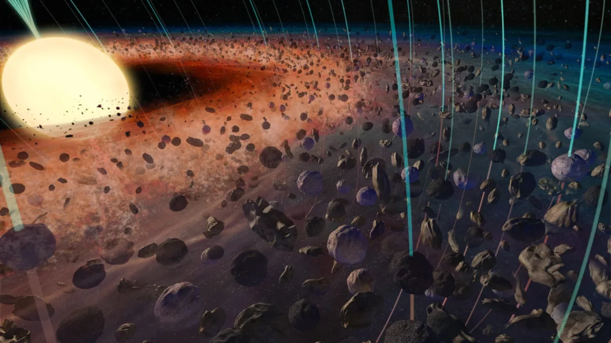 Illustration of a young Sun surrounded by a dusty, magnetised planet-forming disk
