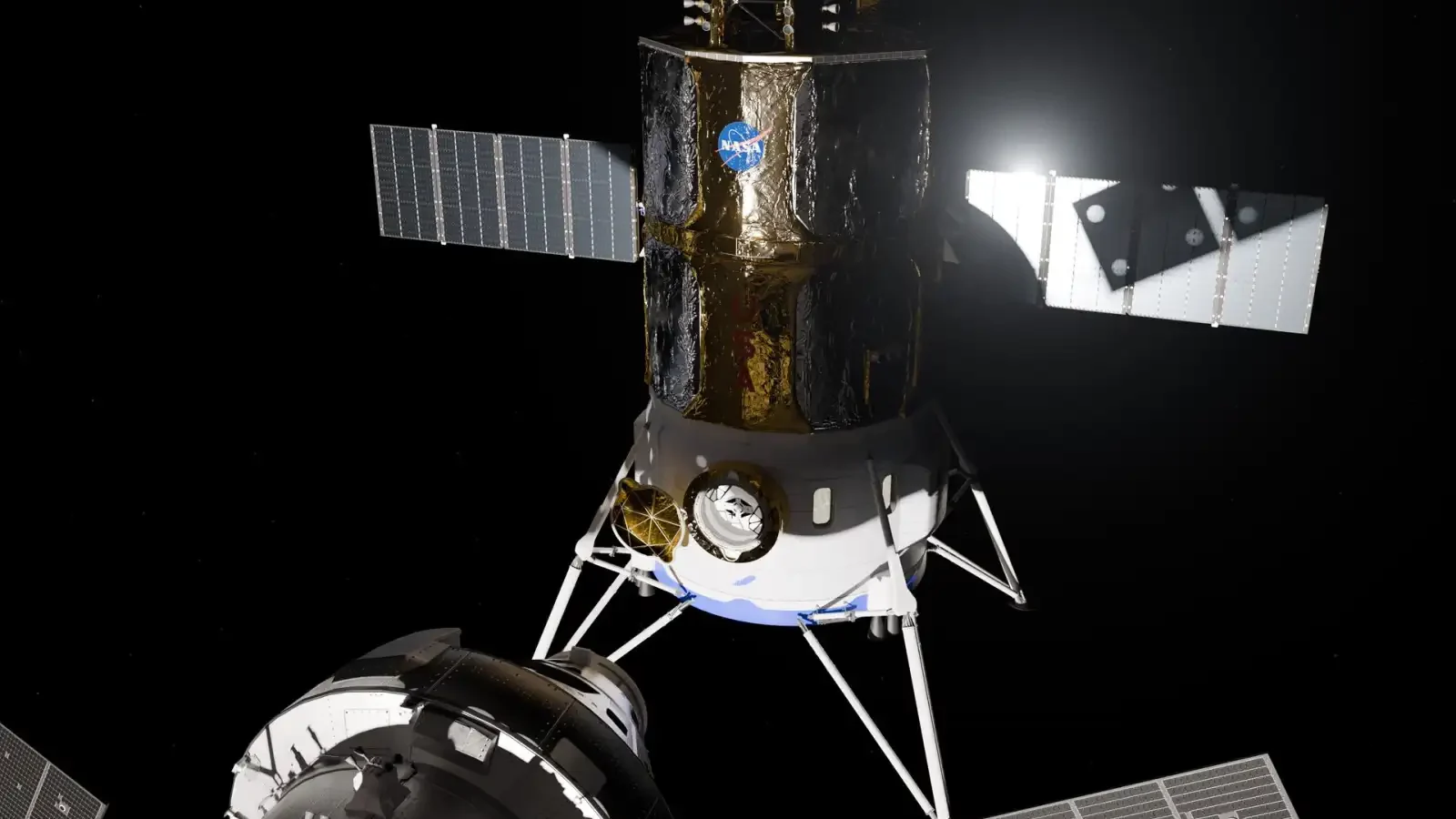 NASA concept art of Blue Origin Blue Moon Mark 2 docked with Orion