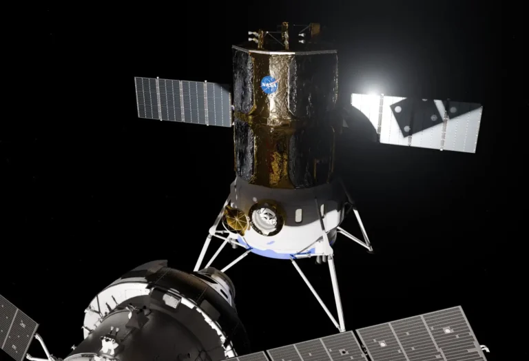 NASA concept art of Blue Origin Blue Moon Mark 2 docked with Orion