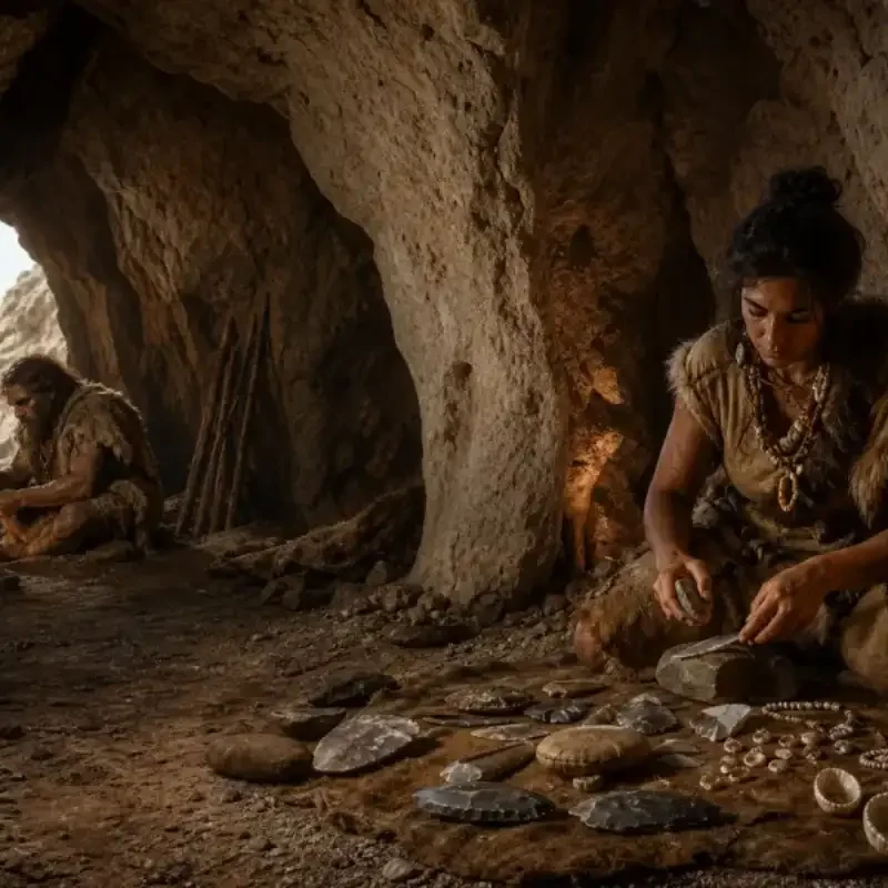 Editorial reconstruction of a Levant cave with Neanderthal and modern human material culture