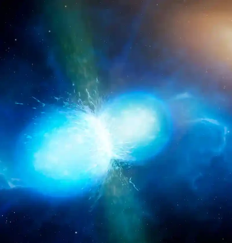 Artist’s impression of two neutron stars merging in a brilliant explosion