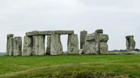 Stonehenge standing stones in the Wiltshire landscape