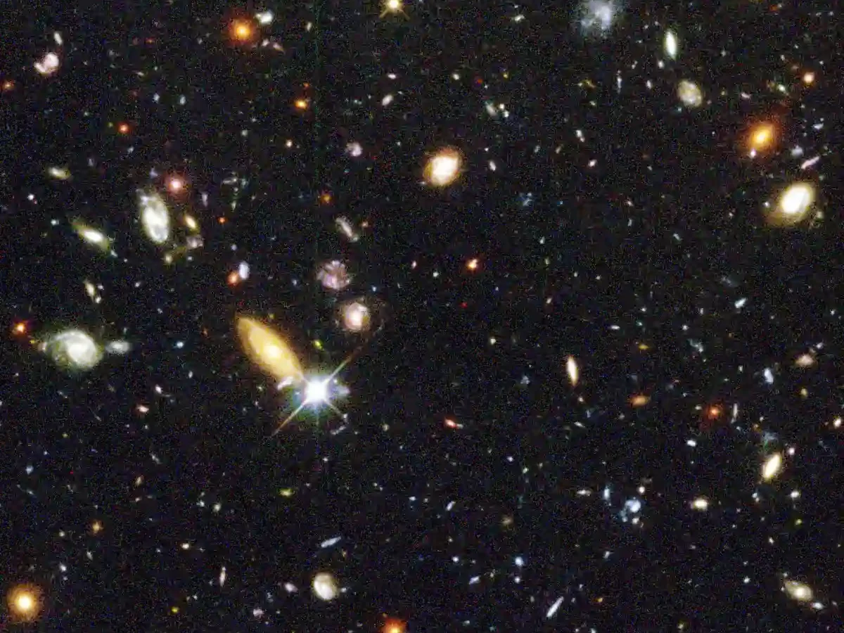 Deep field of distant galaxies photographed by the Hubble Space Telescope