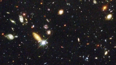 Deep field of distant galaxies photographed by the Hubble Space Telescope