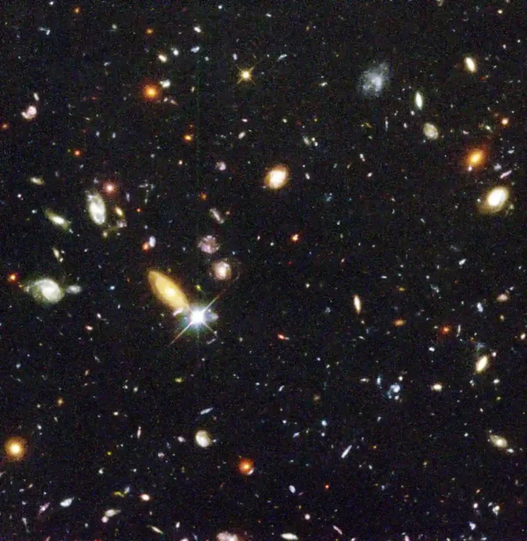 Deep field of distant galaxies photographed by the Hubble Space Telescope