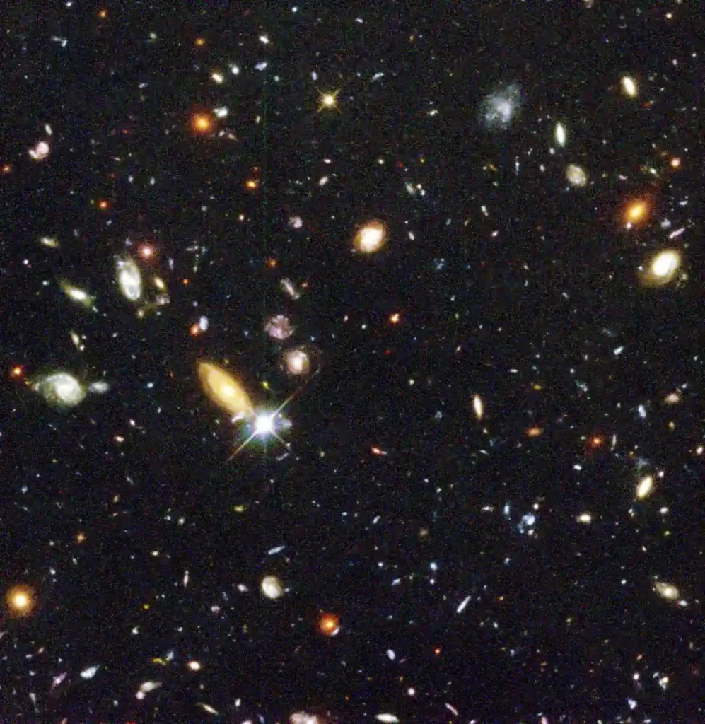 Deep field of distant galaxies photographed by the Hubble Space Telescope