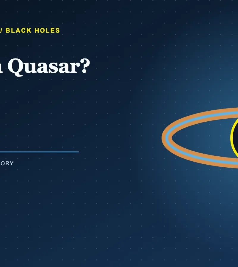 Curiosmos illustration of a quasar with a glowing accretion disk and twin jets