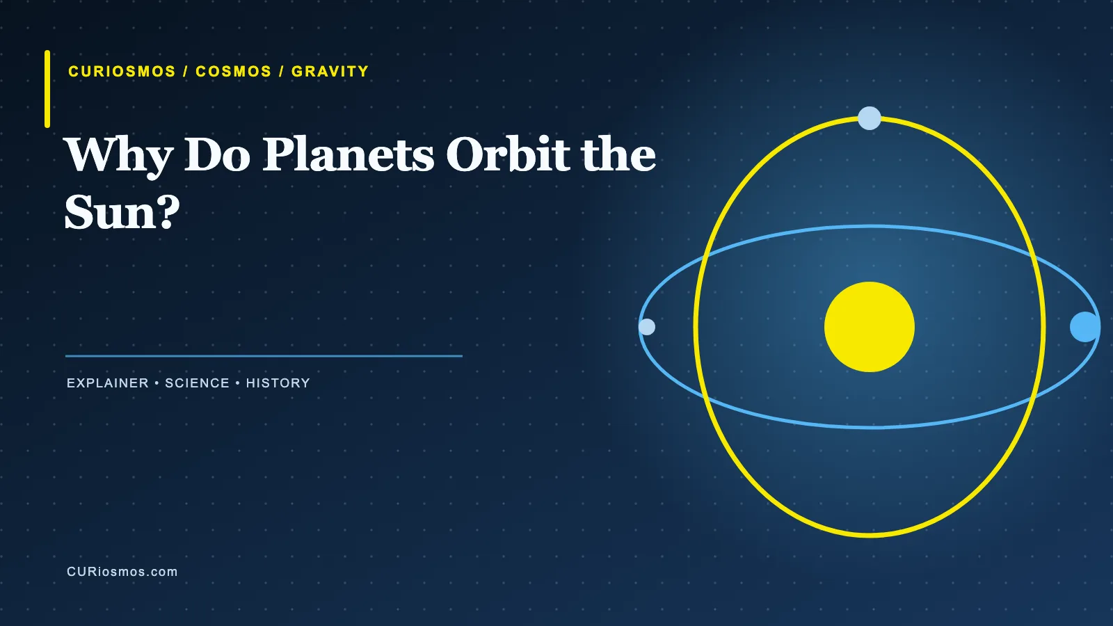 Planets following curved orbital paths around the Sun