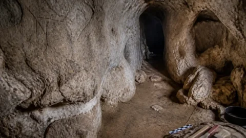 Limestone cave interior, representative archaeology image