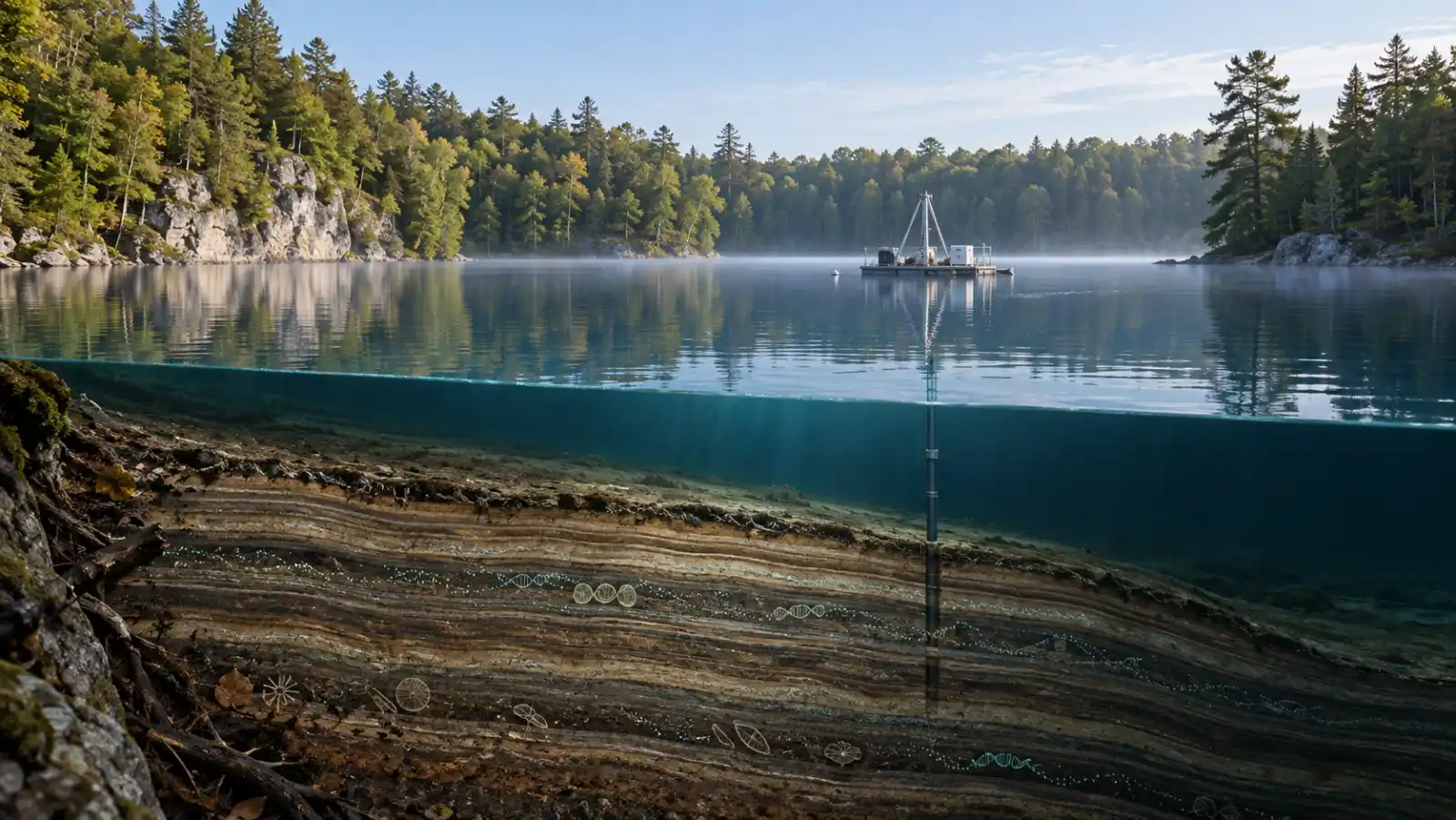 Crawford Lake sediment core preserving ancient environmental DNA