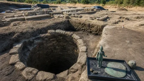 Stone-lined archaeological well, representative image