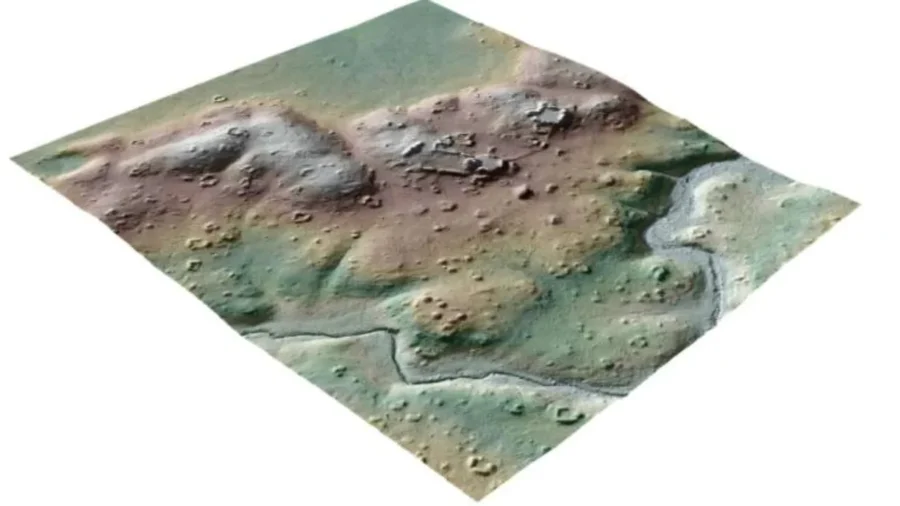 LiDAR profile showing trees growing over ancient Maya structures in Belize