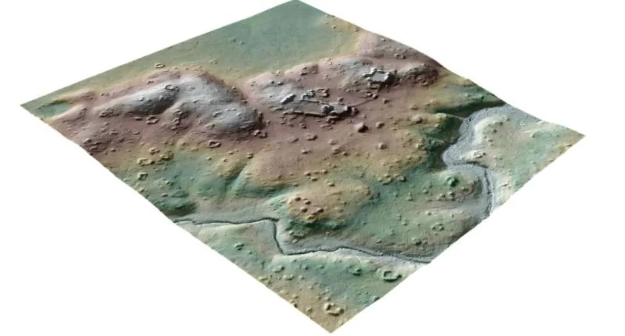 LiDAR profile showing trees growing over ancient Maya structures in Belize