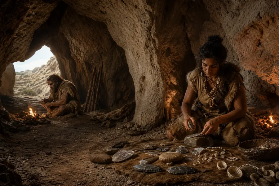 Palaeolithic stone tools and excavation context, representative image