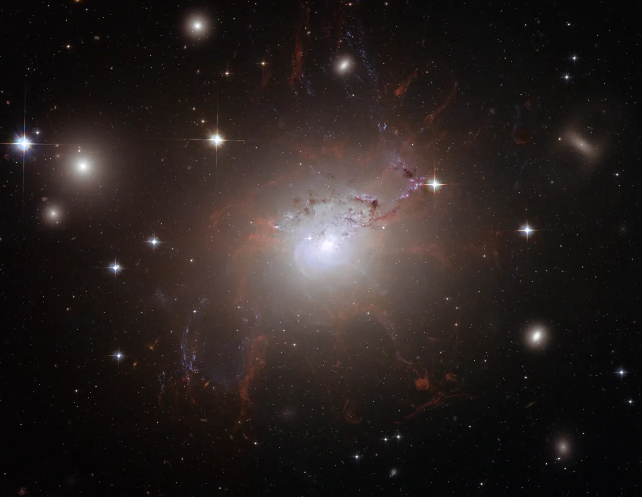 Hubble view of active galaxy NGC 1275 in the Perseus Cluster