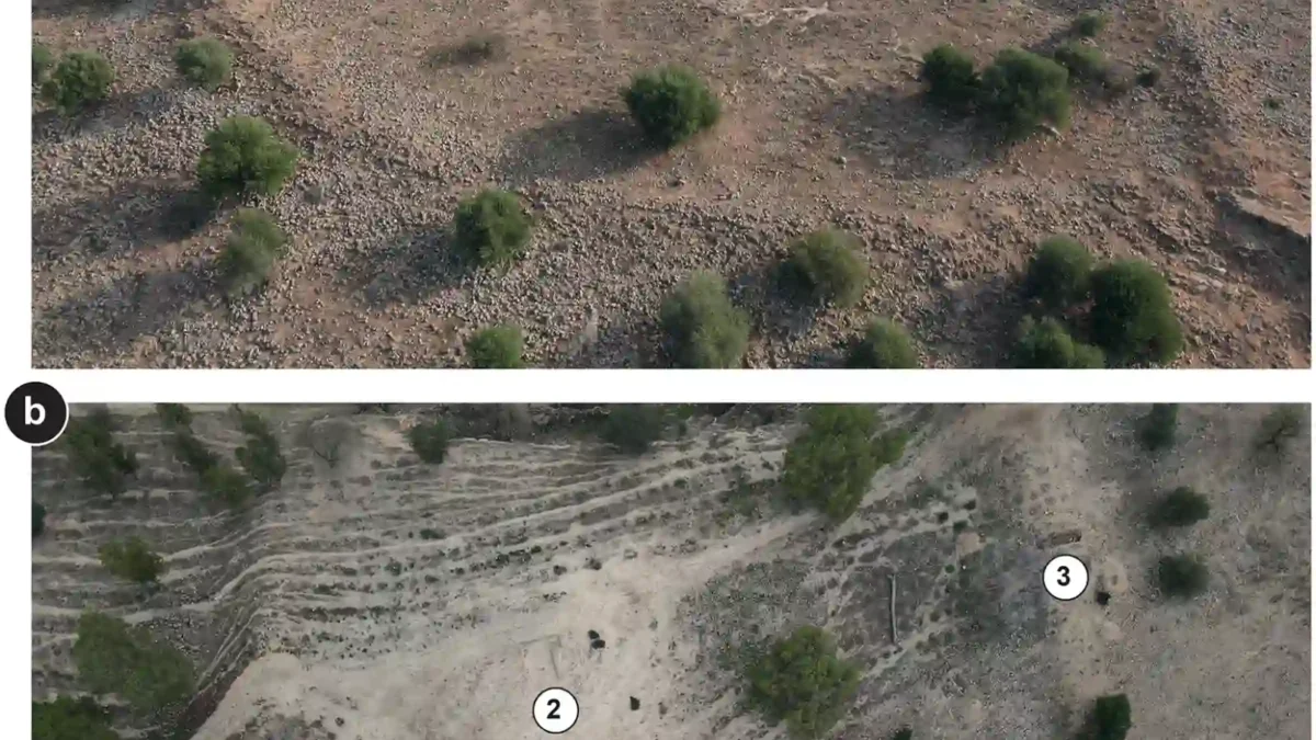Aerial views of the Oued Beht ridge and the defensive earthwork in Morocco