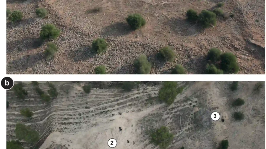 Aerial views of the Oued Beht ridge and the defensive earthwork in Morocco