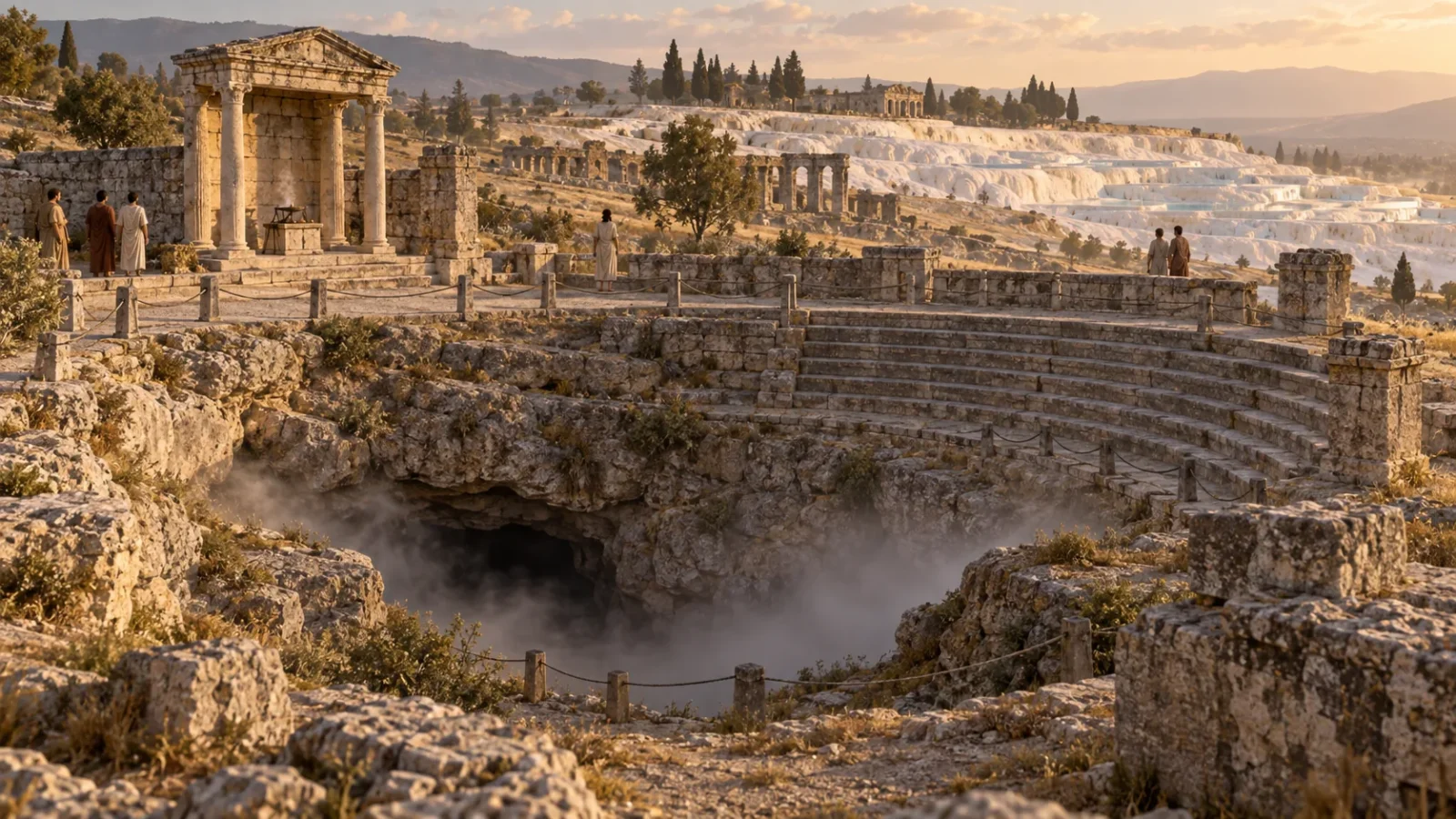 Interpretive view of the Ploutonion at Hierapolis, with an ancient sanctuary above a gas-bearing fissure.