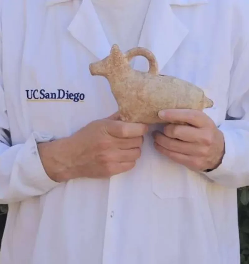 Researcher testing an archaeological figurine in a thermal demagnetizer