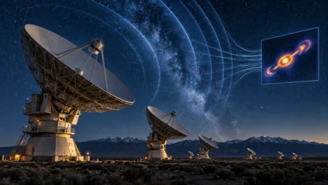 Radio telescope array reconstructing a cosmic image