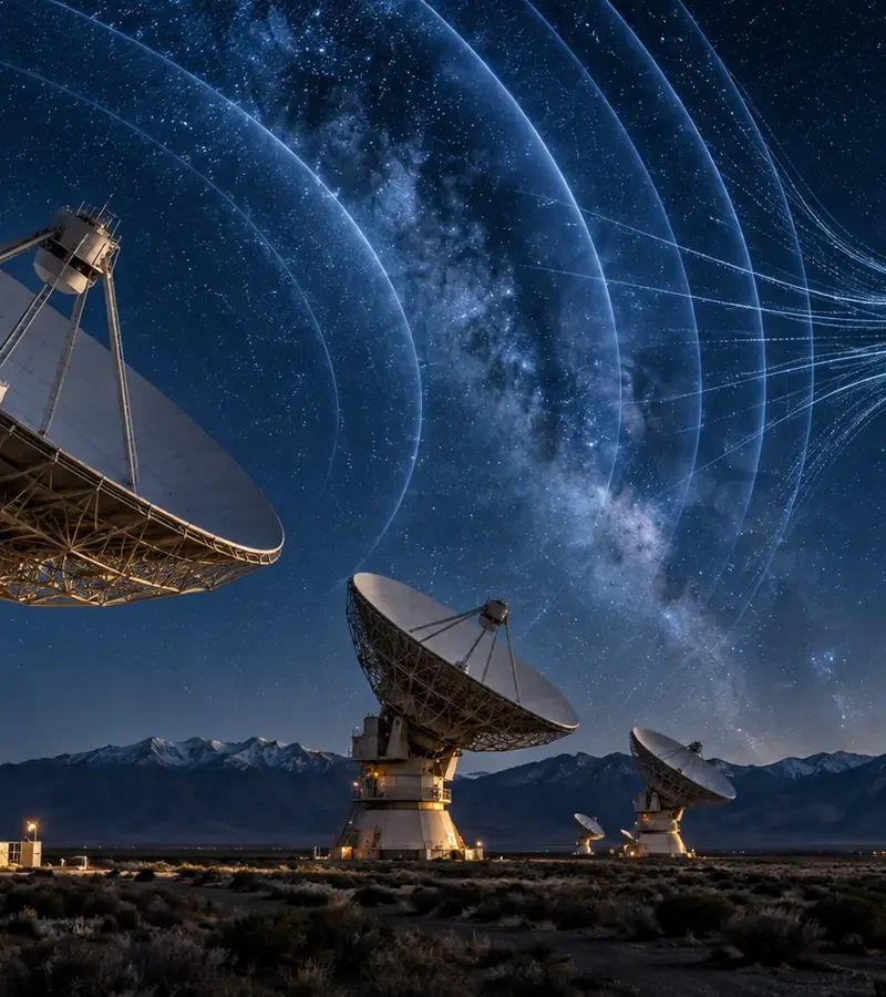 Radio telescope array reconstructing a cosmic image