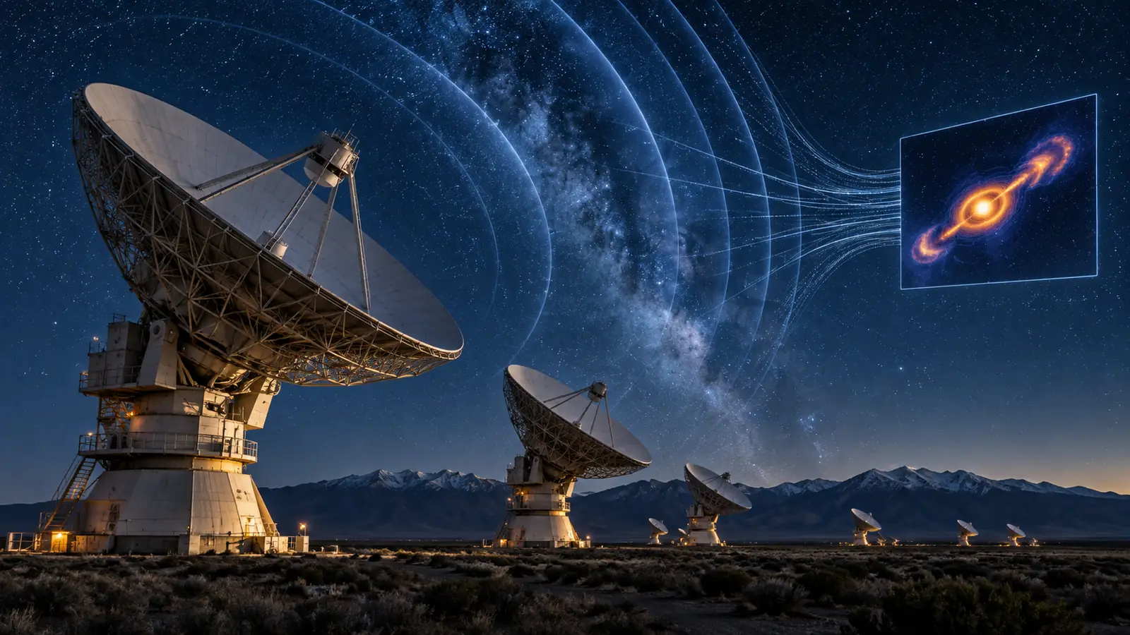 Radio telescope array reconstructing a cosmic image