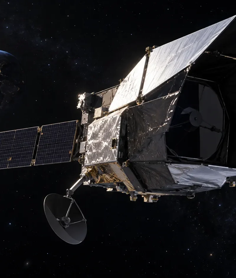 NASA Nancy Grace Roman Space Telescope deploying its antenna and sunshade in deep space