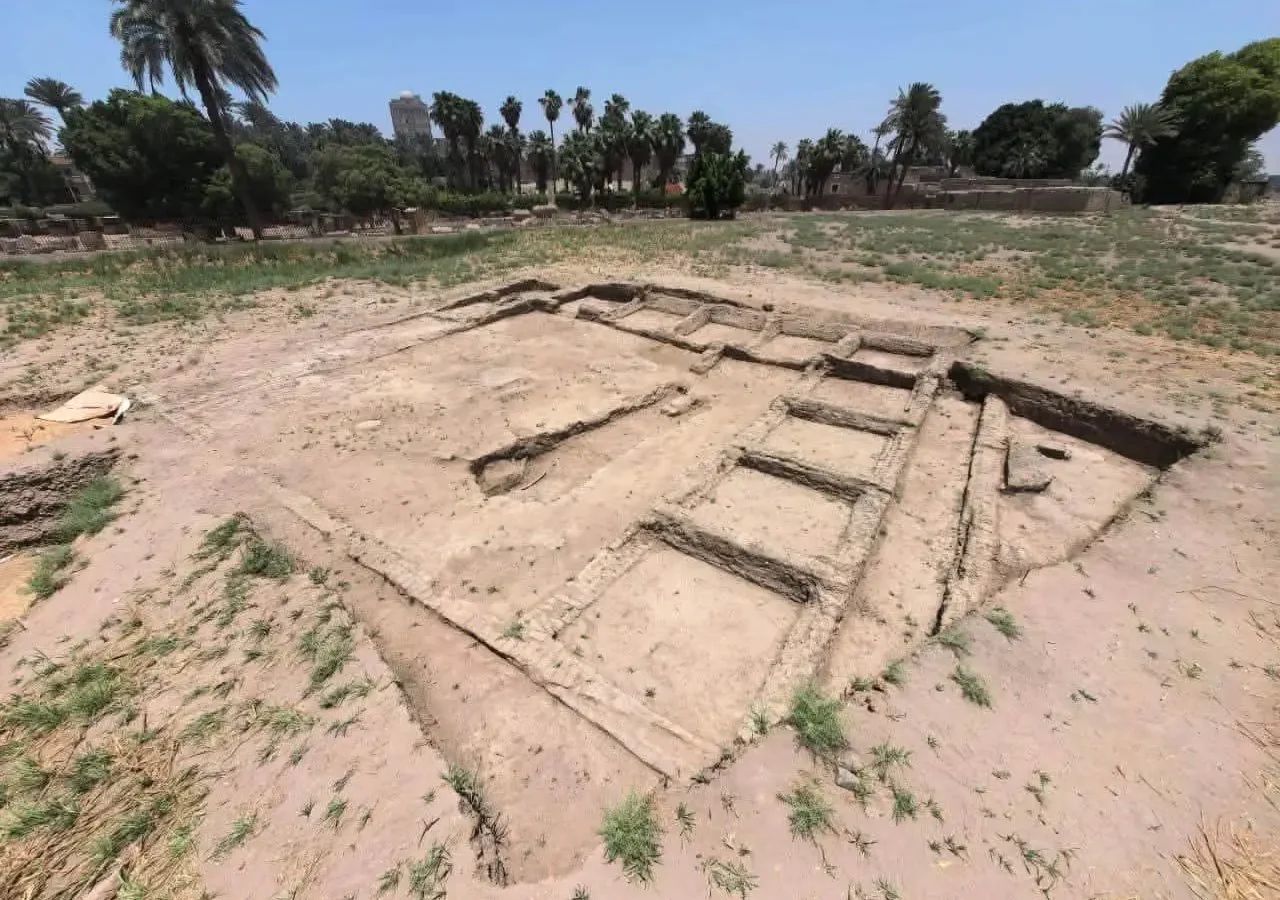Excavated mudbrick housing complex beside the Temple of Sekhmet at Mit Rahina