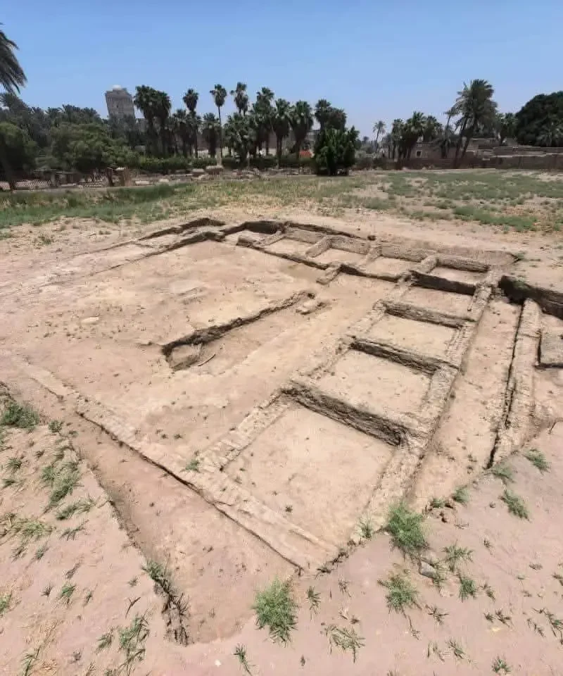 Excavated mudbrick housing complex beside the Temple of Sekhmet at Mit Rahina