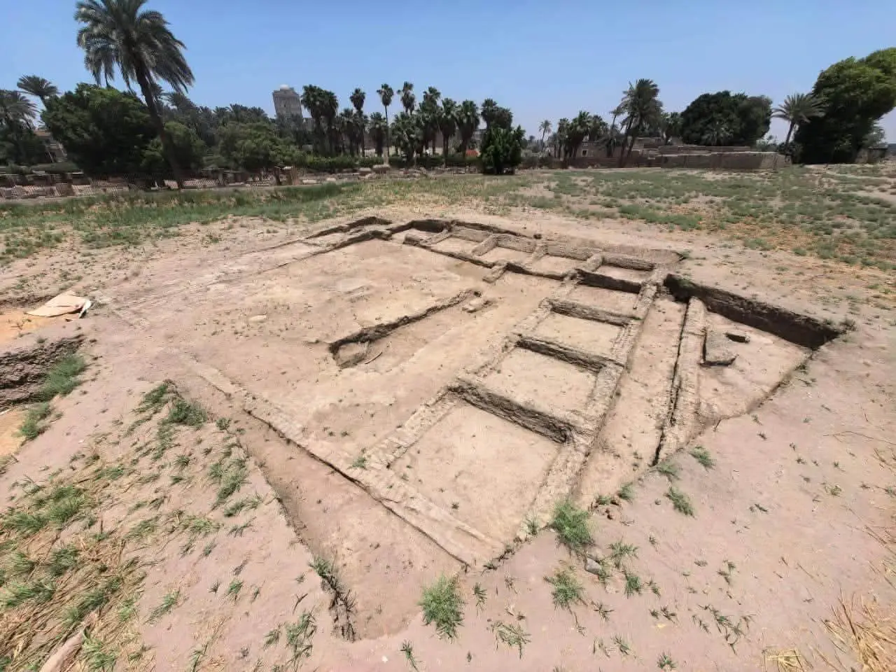 Excavated mudbrick housing complex beside the Temple of Sekhmet at Mit Rahina