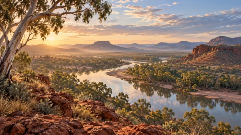 River winding through a green Australian landscape at sunrise