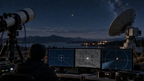 A luminous object above a radar screen representing the measurements needed to investigate a UAP
