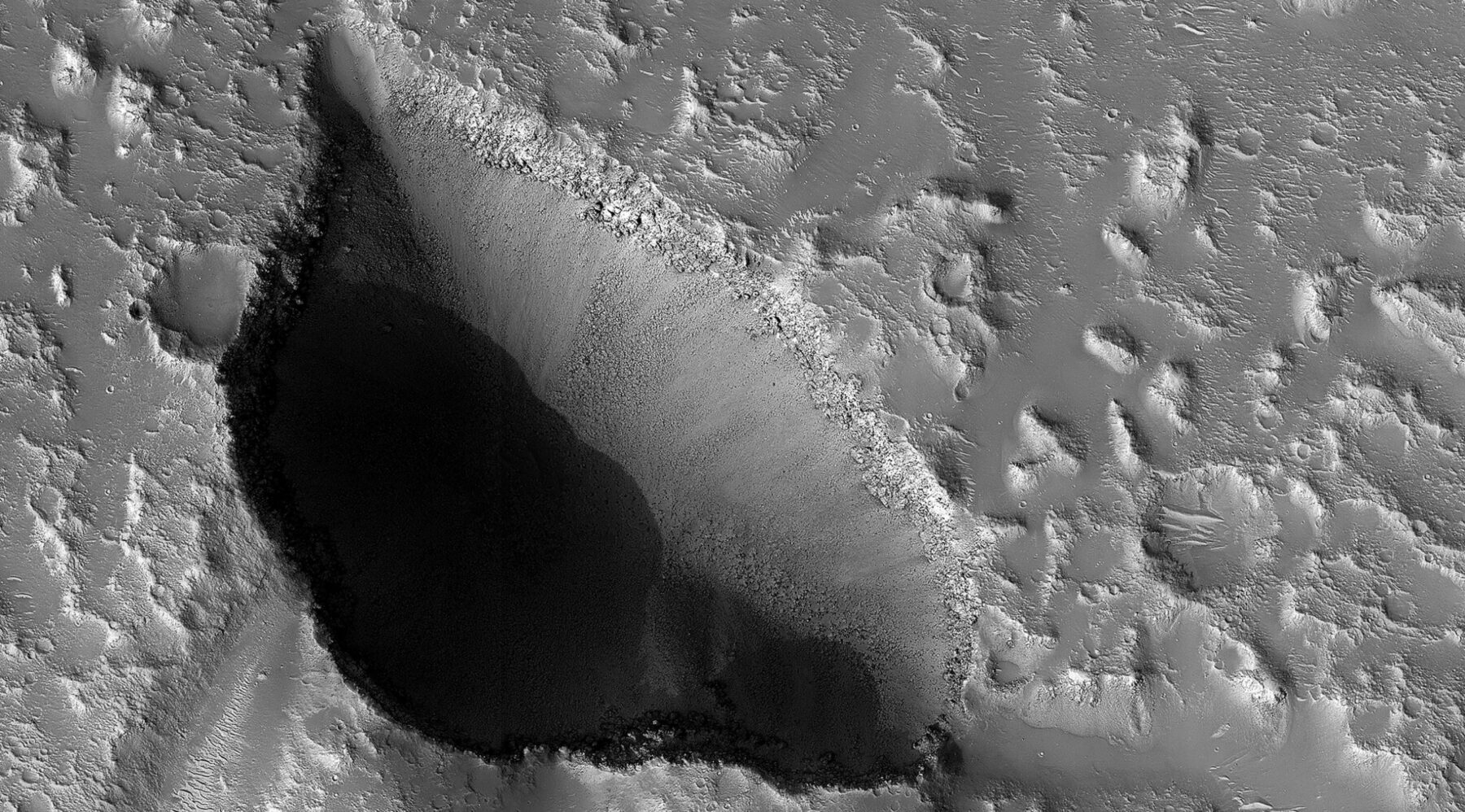 500-meter-deep Pit on Mars. Image Credit: NASA/JPL-Caltech/UArizona.