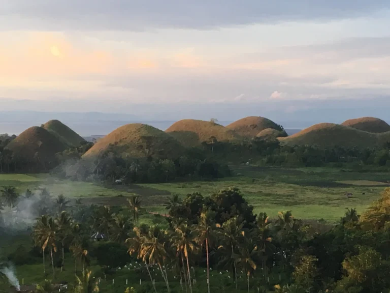 Rounded limestone hills rising above green vegetation on Bohol.