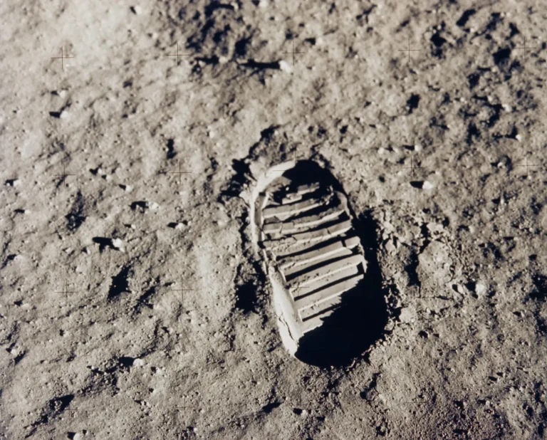 Apollo 11 bootprint pressed into lunar regolith